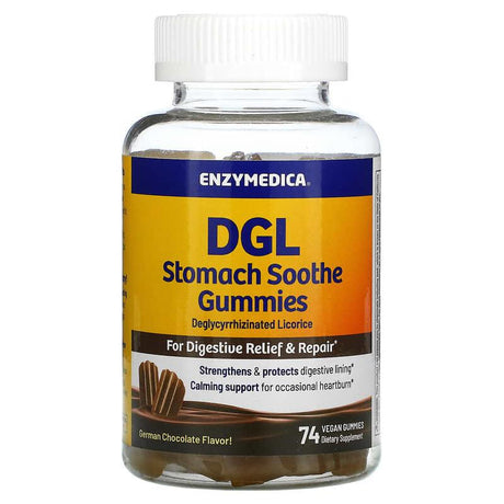 Enzymedica, DGL Stomach Soothe Gummies, German Chocolate, 74 Vegan Gummies - Supply Center USA