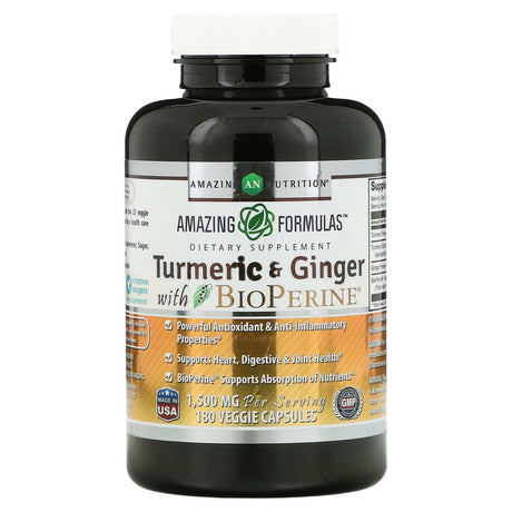 Amazing Nutrition, Turmeric & Ginger with BioPerine, 750 mg, 180 Veggie Capsules - Supply Center USA