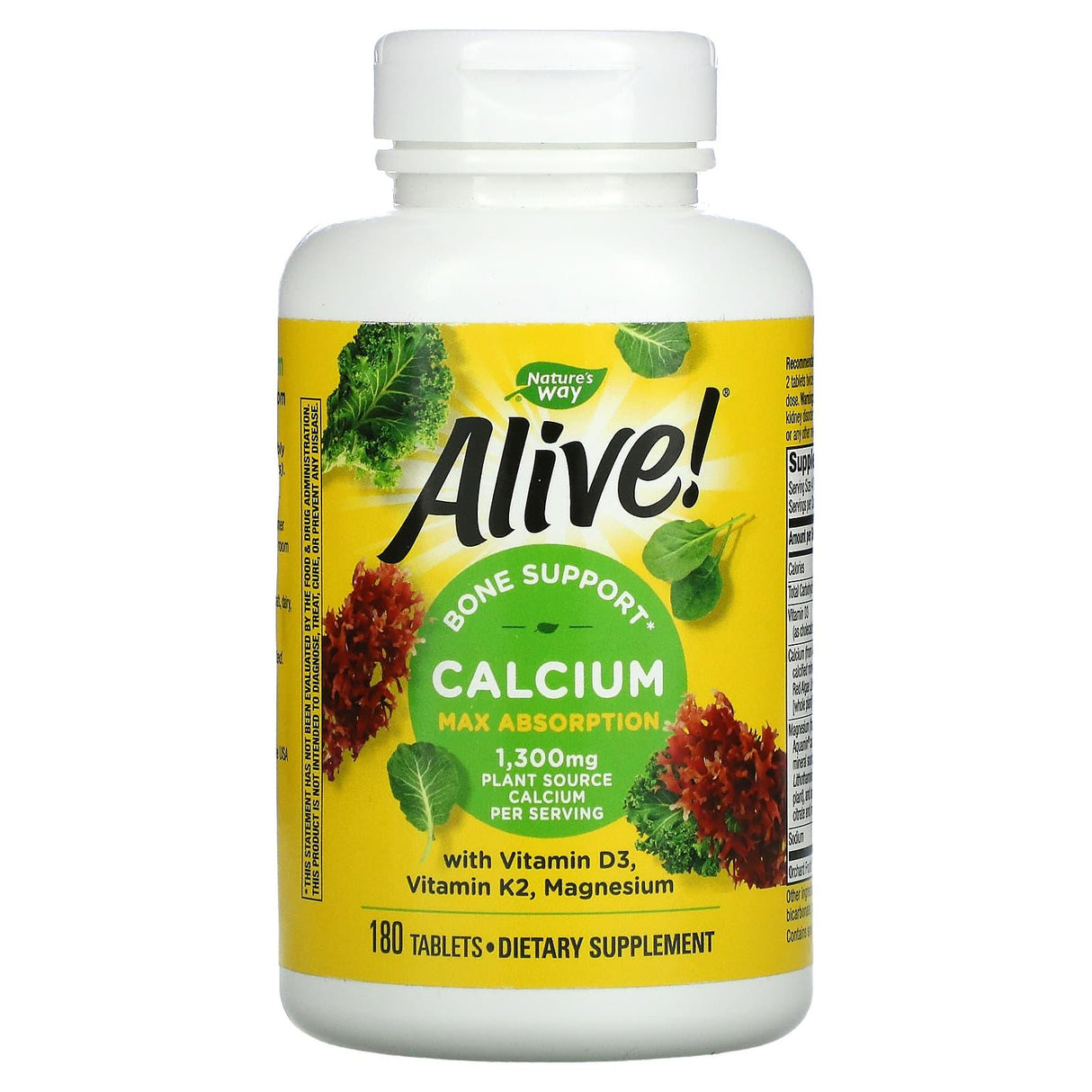 Nature's Way, Alive!, Calcium with Vitamin D3, Vitamin K2, Magnesium, 325 mg, 180 Tablets - Supply Center USA