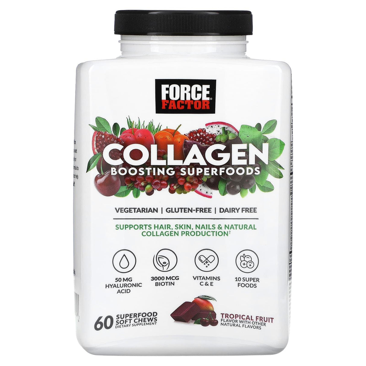 Force Factor, Collagen Boosting Superfoods, Tropical Fruit, 60 Superfood Soft Chews - Supply Center USA