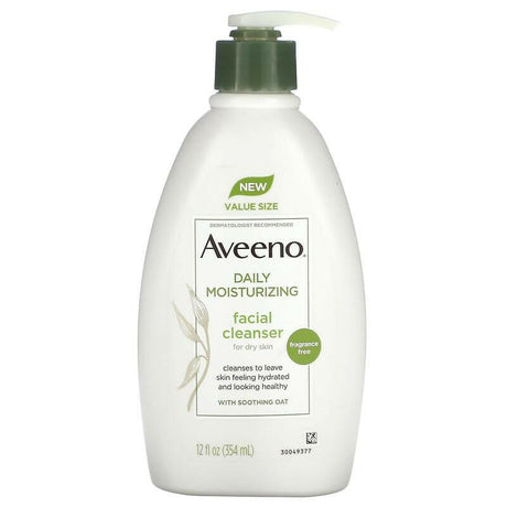 Aveeno, Daily Moisturizing, Facial Cleanser, Fragrance Free, 12 fl oz (354 ml) - Supply Center USA