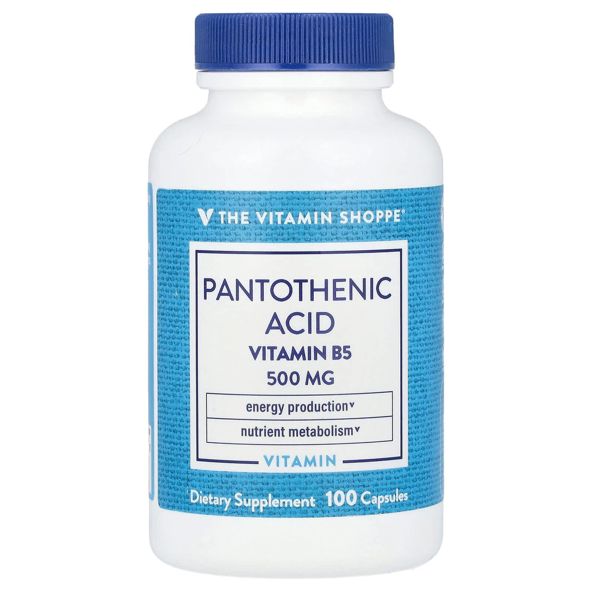 The Vitamin Shoppe, Pantothenic Acid, Vitamin B5, 500 mg, 100 Capsules - Supply Center USA