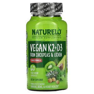 NATURELO, Vitamin K2 + D3, From Chickpeas & Lichen, 60 Vegetarian Capsules - Supply Center USA