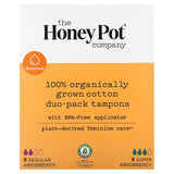 The Honey Pot Company, 100% Organically Grown Cotton Duo-Pack Tampons, Regular and Super Absorbency , 18 Count - Supply Center USA