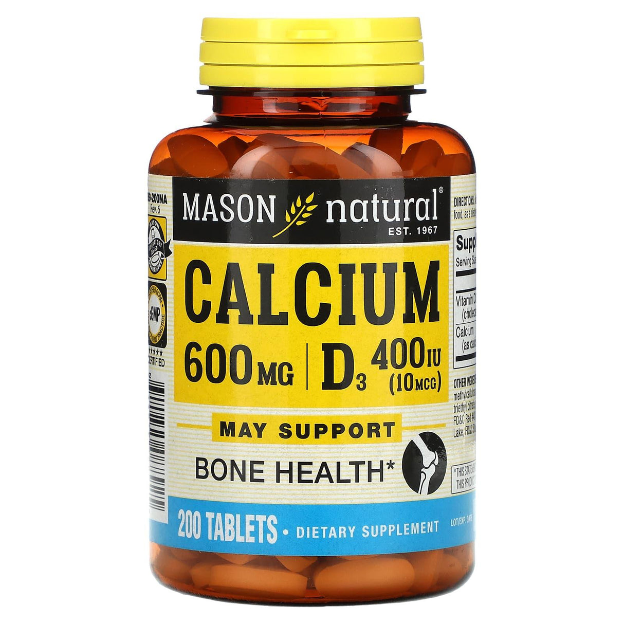 Mason Natural, Calcium Plus D3, 200 Tablets