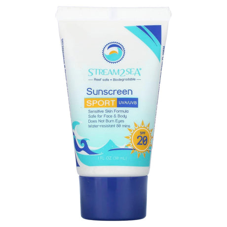 Stream2Sea, Sunscreen, Sport, SPF 20, 1 fl oz (30 ml) - Supply Center USA