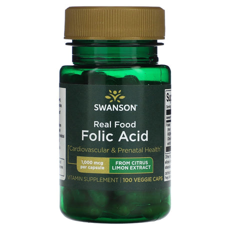 Swanson, Real Food Folic Acid, 1,000 mcg, 100 Veggie Caps - Supply Center USA