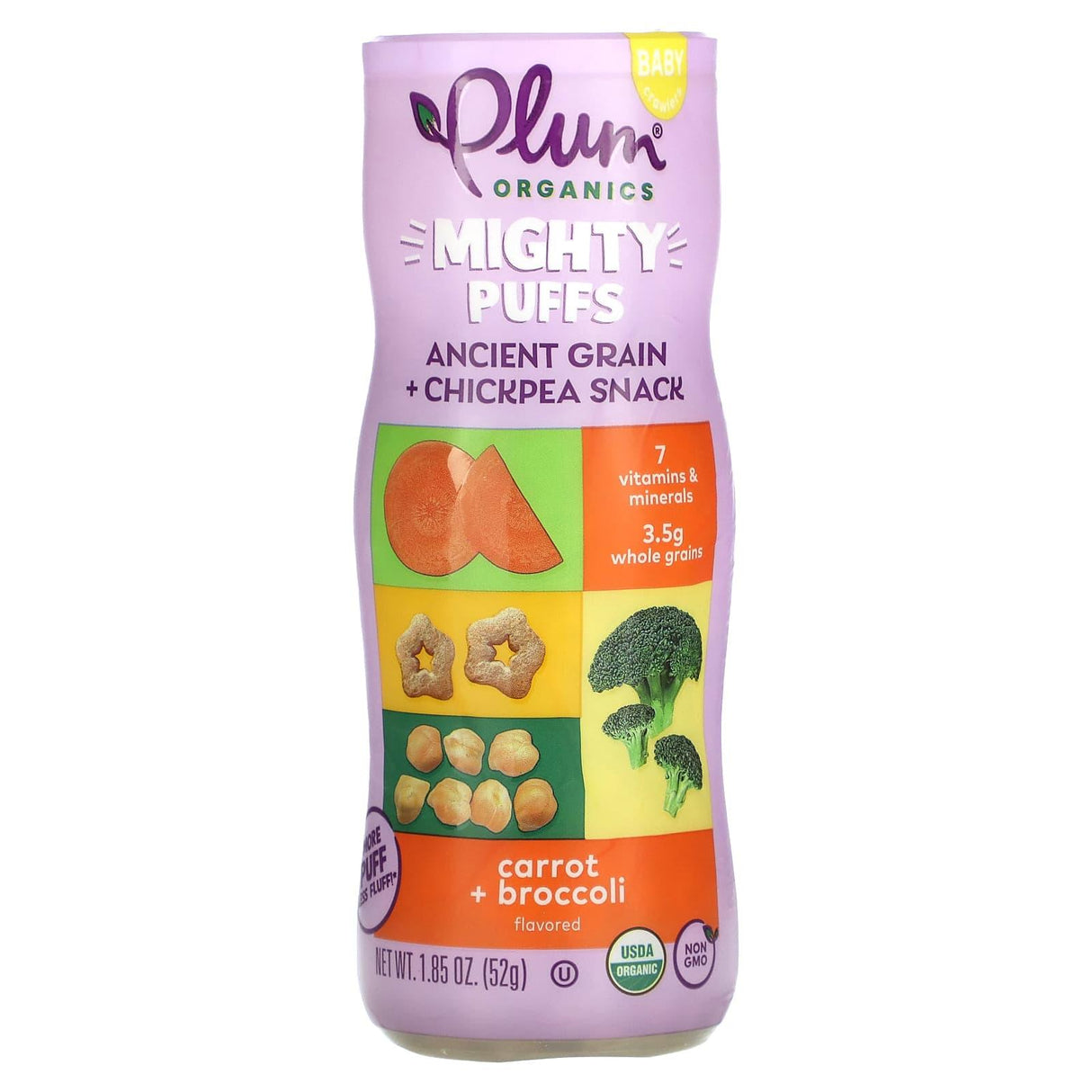 Plum Organics, Mighty Puffs, Ancient Grain + Chickpea Snack, Carrot + Broccoli, 1.85 oz (52 g) - Supply Center USA