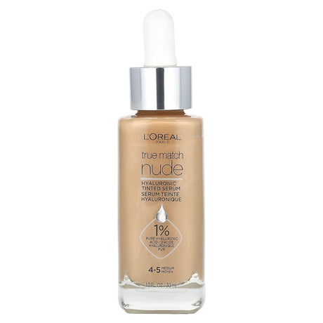 L'Oréal, True Match Nude, Hyaluronic Tinted Serum, 4-5 Medium, 1 fl oz (30 ml) - Supply Center USA