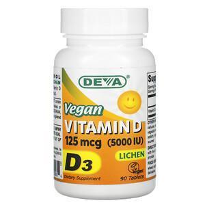 Deva, Vegan Vitamin D, 125 mcg (5,000 IU), 90 Tablets - Supply Center USA