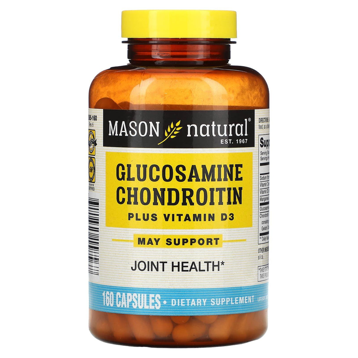 Mason Natural, Glucosamine Chondroitin Plus Vitamin D3, 160 Capsules - Supply Center USA