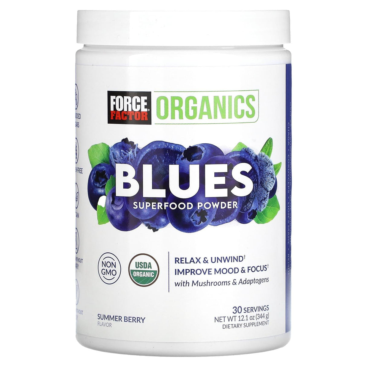 Force Factor, Organics, Blues Superfood Powder, Summer Berry, 12.1 oz (344 g) - Supply Center USA