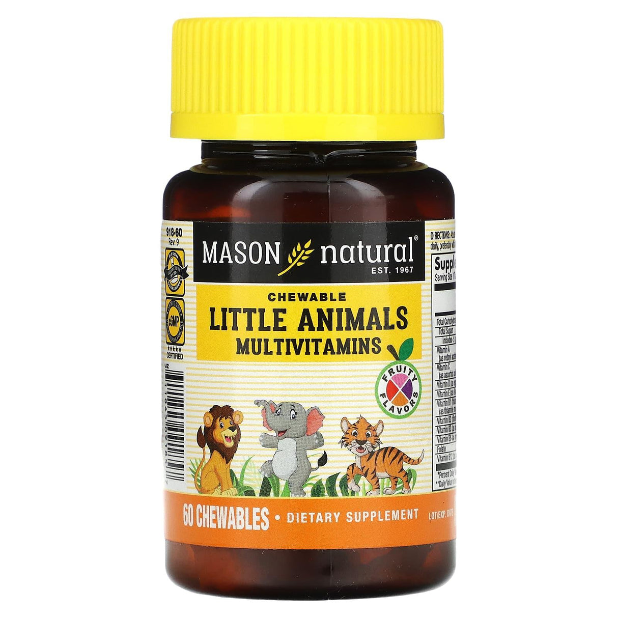 Mason Natural, Little Animals Multivitamins, Fruity, 60 Chewables - Supply Center USA