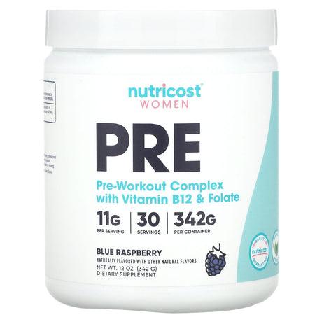 Nutricost, Women, Pre-Workout Complex With Vitamin B12 & Folate, Blue Raspberry, 12 oz (342 g) - Supply Center USA