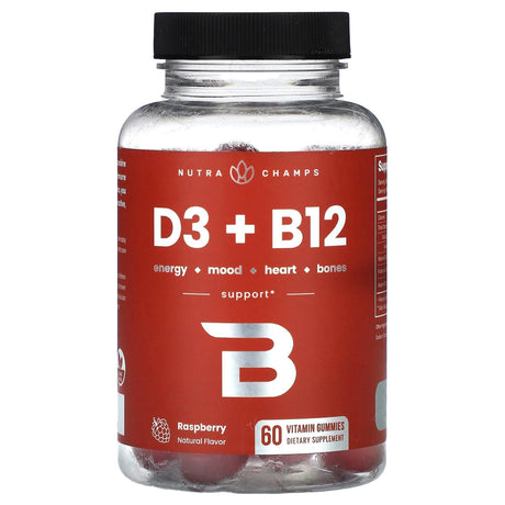 NutraChamps, D3 + B12, Raspberry, 60 Vitamin Gummies - Supply Center USA