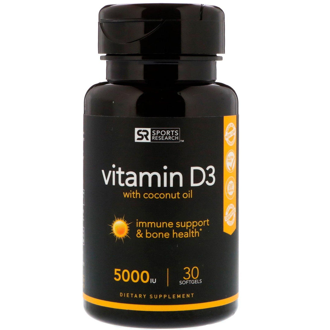 Sports Research, Vitamin D3 with Coconut Oil, 125 mcg (5,000 IU), 30 Softgels - HealthCentralUSA