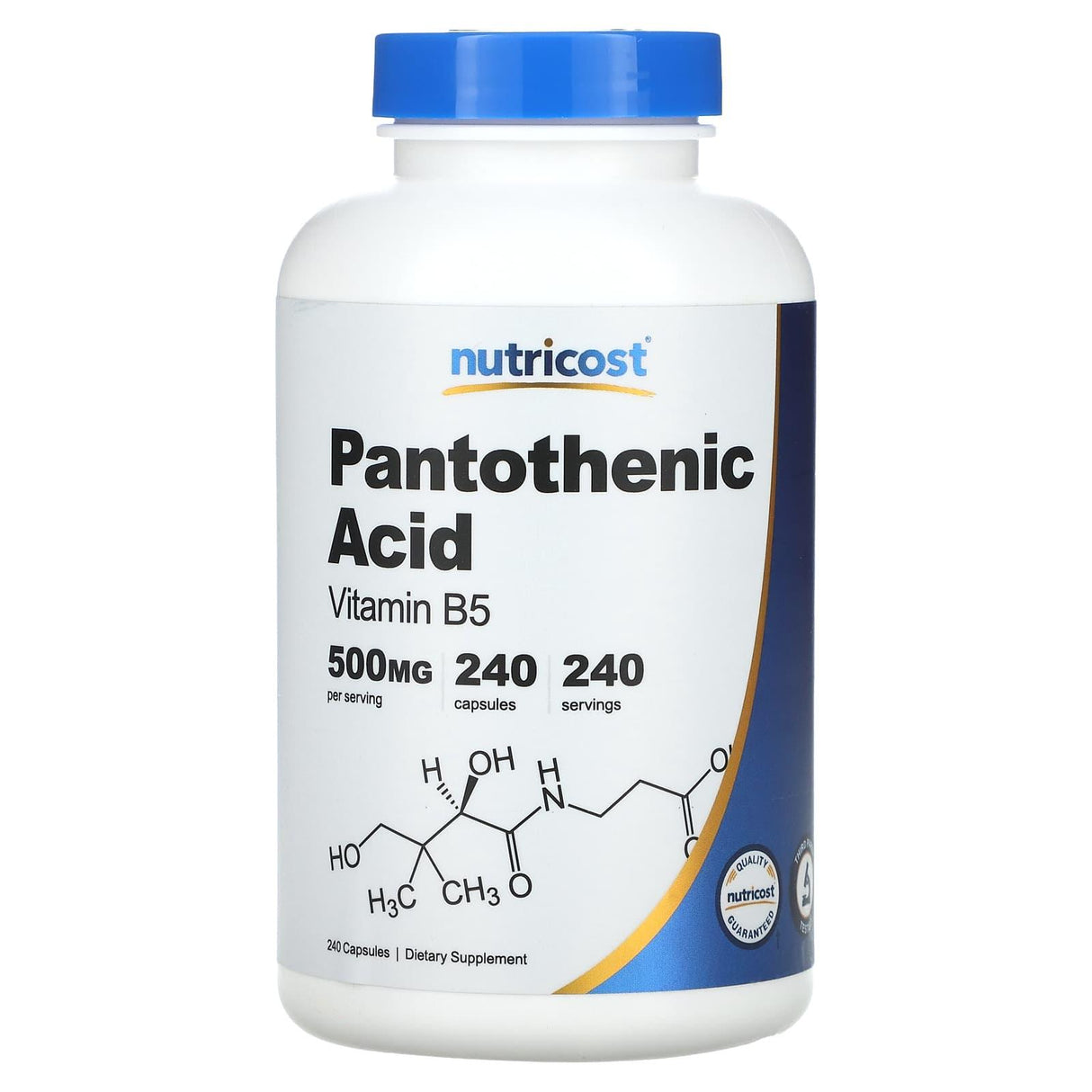 Nutricost, Pantothenic Acid , 500 mg , 240 Capsules - Supply Center USA