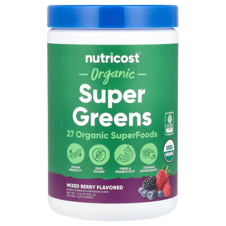 Nutricost, Organic Super Greens, Mixed Berry, 11.8 oz (330 g) - Supply Center USA