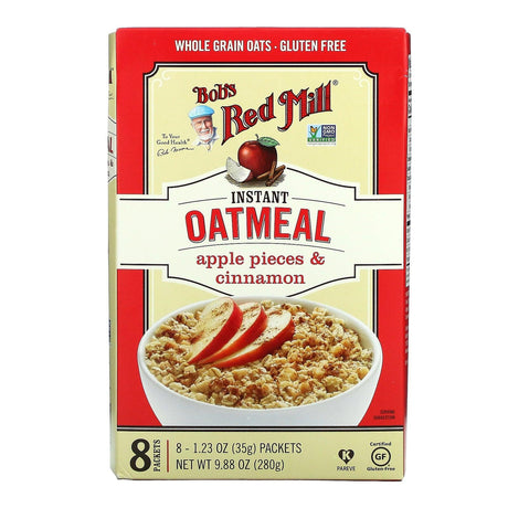 Bob's Red Mill, Instant Oatmeal Packets, Apple Pieces & Cinnamon, 8 Packets, 1.23 oz (35 g) Each - Supply Center USA