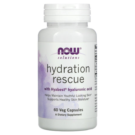 NOW Foods, Solutions, Hydration Rescue with Hyabest Hyaluronic Acid, 60 Veg Capsules - Supply Center USA