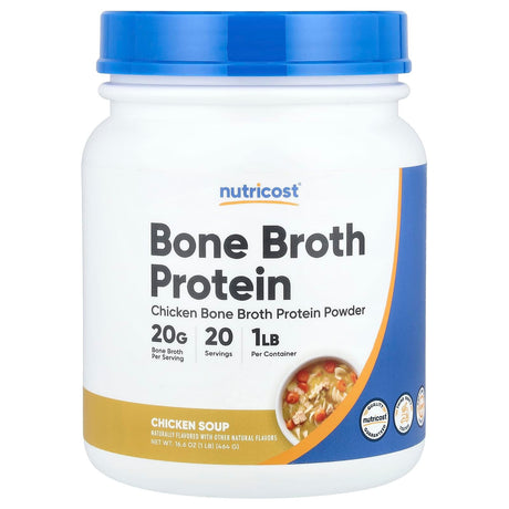 Nutricost, Bone Broth Protein Powder, Chicken Soup, 1 lb (464 g) - Supply Center USA