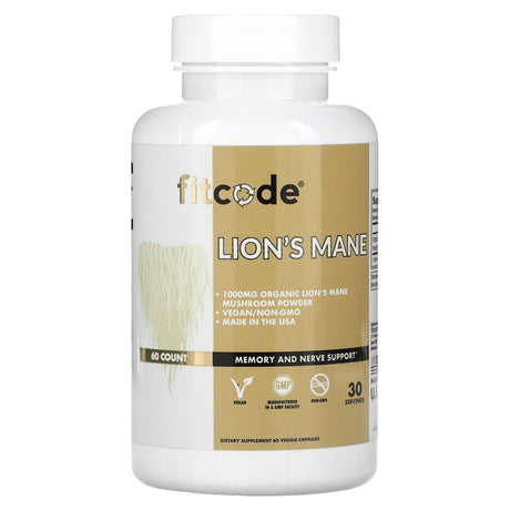 FITCODE, Lion's Mane, 500 mg, 60 Veggie Capsules - Supply Center USA