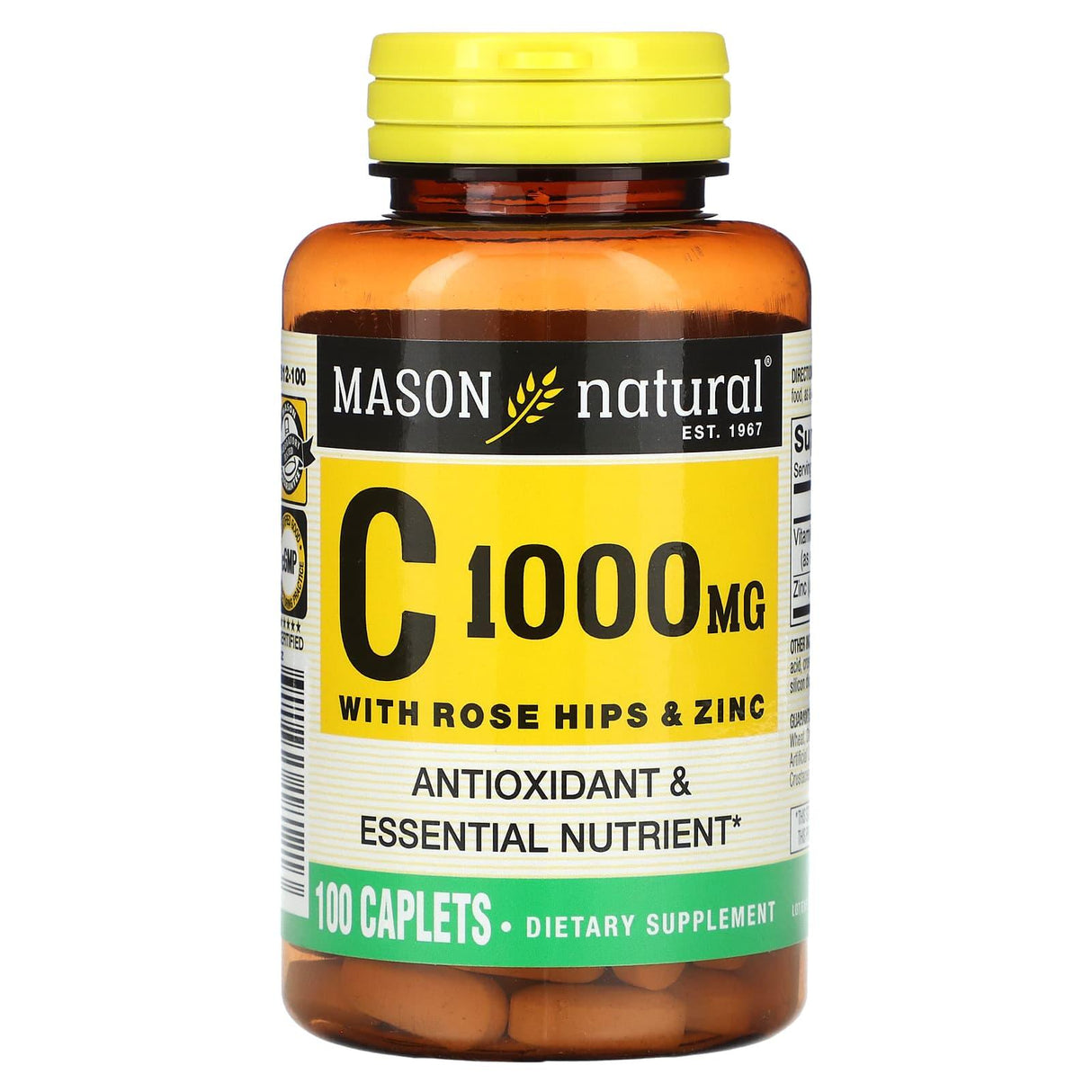 Mason Natural, Vitamin C with Rose Hips & Zinc, 1,000 mg, 100 Caplets - Supply Center USA