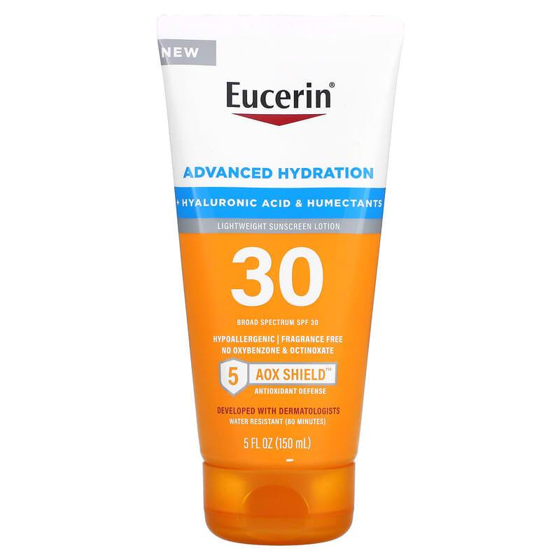 Eucerin, Advanced Hydration, Lightweight Sunscreen Lotion, SPF 30, Fragrance Free, 5 fl oz (150 ml) - Supply Center USA