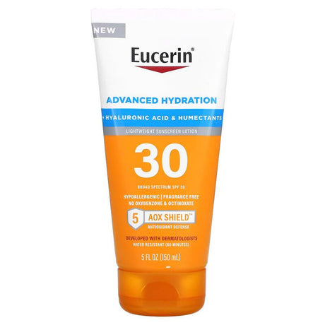 Eucerin, Advanced Hydration, Lightweight Sunscreen Lotion, SPF 30, Fragrance Free, 5 fl oz (150 ml) - Supply Center USA