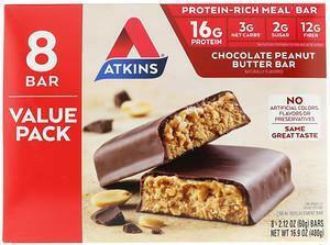 Atkins, Meal Bar, Chocolate Peanut Butter Bar, 8 Bars, 2.12 oz (60 g) - Supply Center USA