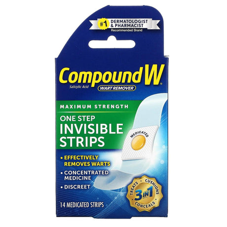 Compound W, Wart Remover, One Step Invisible Strips, Maximum Strength, 14 Medicated Strips - Supply Center USA