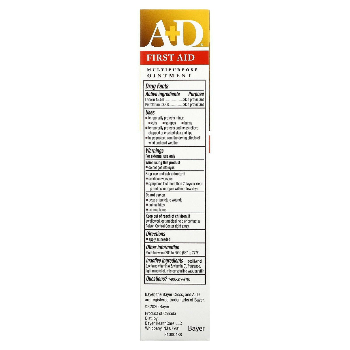 A+D, First Aid Multipurpose Ointment, Skin Protectant with Vitamins A + D, 1.5 oz (42.5 g) - Supply Center USA