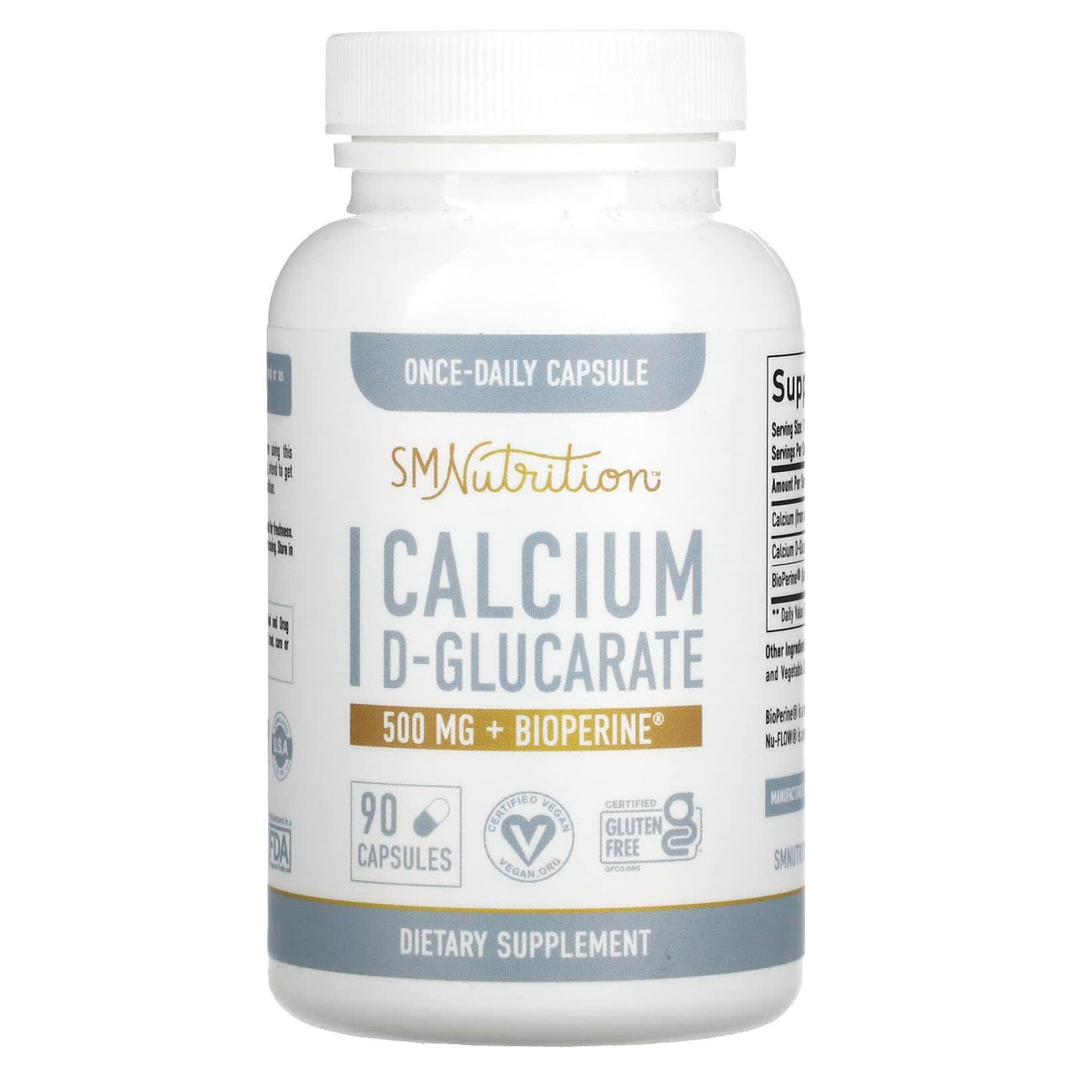 SMNutrition, Calcium D-Glucarate + BioPerine, 500 mg, 90 Capsules - Supply Center USA