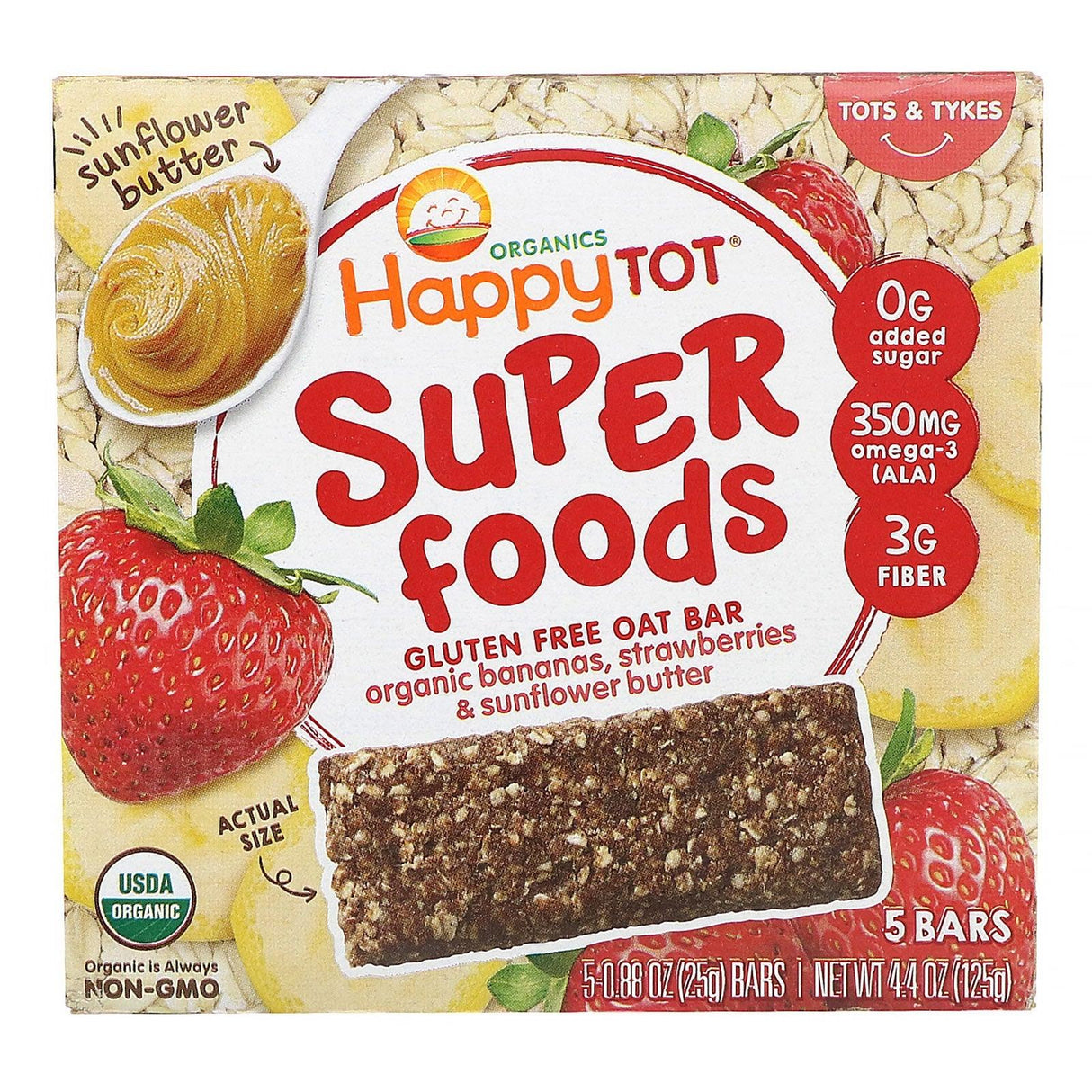 Happy Family Organics, Happy Tot, Superfoods, Gluten Free Oat Bar, Organic Blueberries & Oatmeal, 5 Bars, 0.88 oz (25 g) Each - Supply Center USA