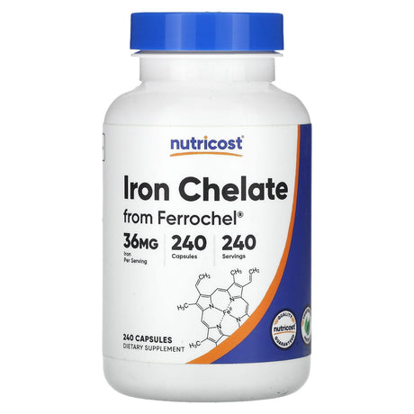 Nutricost, Iron Chelate From Ferrochel, 36 mg, 240 Capsules - Supply Center USA