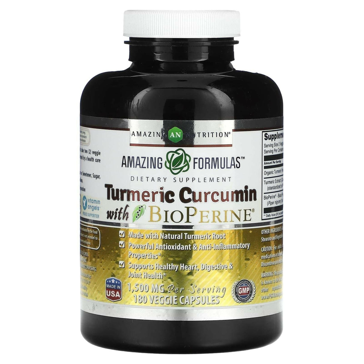 Amazing Nutrition, Turmeric Curcumin with BioPerine, 750 mg, 180 Veggie Capsules - Supply Center USA