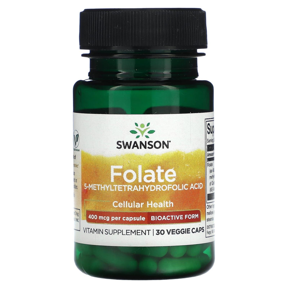 Swanson, Folate 5-Methyltetrahydrofolic Acid , 400 mcg , 30 Veggie Caps - Supply Center USA