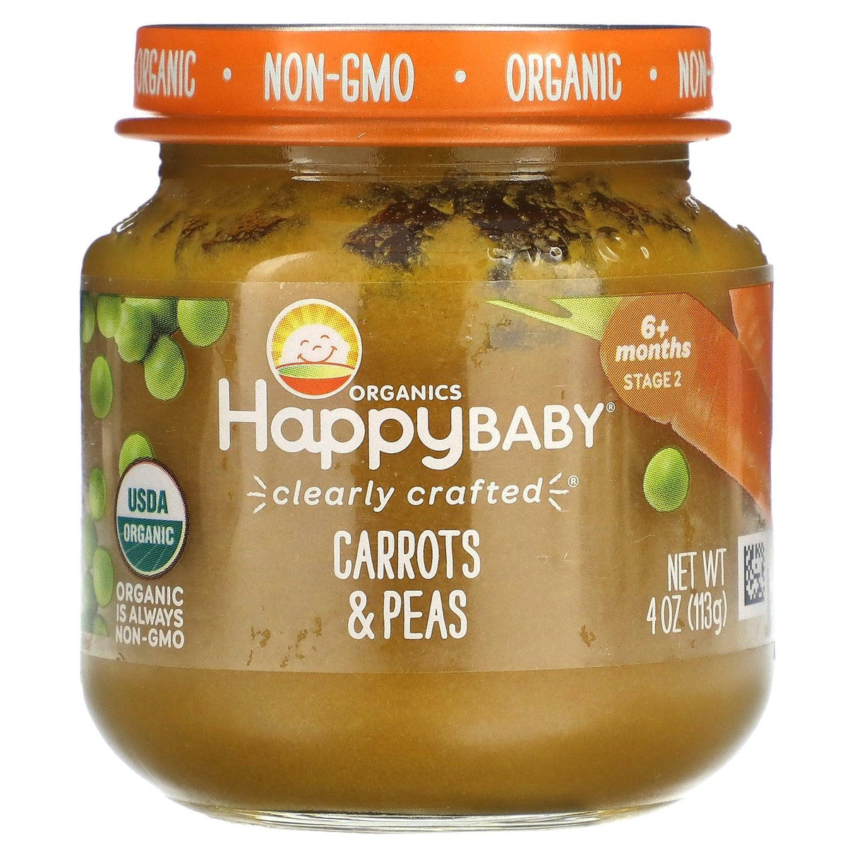 Happy Family Organics, Happy Baby, 6+ Months, Carrots & Peas, 4 oz (113 g) - Supply Center USA