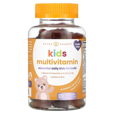 NutraChamps, Kids Multivitamin, Strawberry, Passionfruit, Peach & Cherry, 120 Vegan Gummies - Supply Center USA