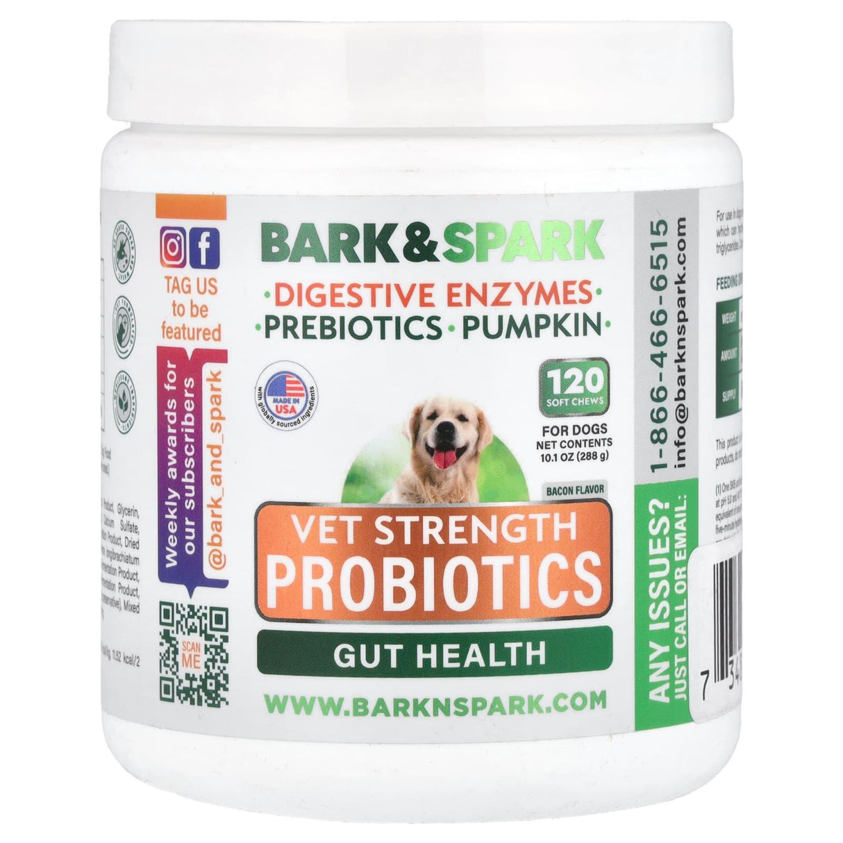 Bark&Spark, Vet Strength Probiotics, For Dogs, Bacon, 120 Soft Chews, 10.1 oz (288 g) - Supply Center USA