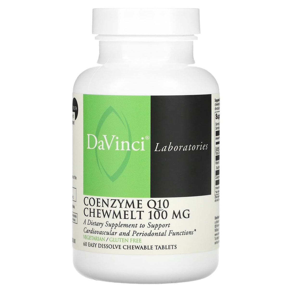 DaVinci Laboratories of Vermont, Coenzyme Q10 Chewmelt, 100 mg, 60 Easy Dissolve Chewable Tablets - Supply Center USA