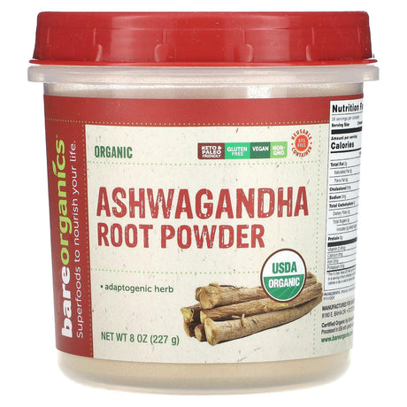 BareOrganics, Organic Ashwagandha Root Powder, 8 oz (227 g) - Supply Center USA