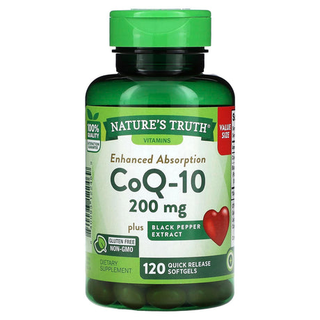 Nature's Truth, CoQ-10 Plus Black Pepper Extract, Enhanced Absorption, 200 mg, 120 Quick Release Softgels - Supply Center USA