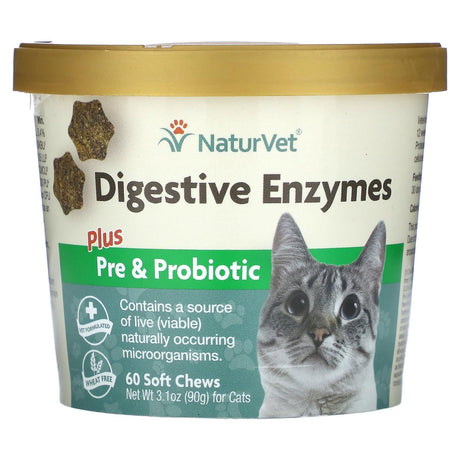 NaturVet, Digestive Enzymes, Plus Pre & Probiotic, For Cats, 60 Soft Chews 3.1 oz (90 g) - Supply Center USA