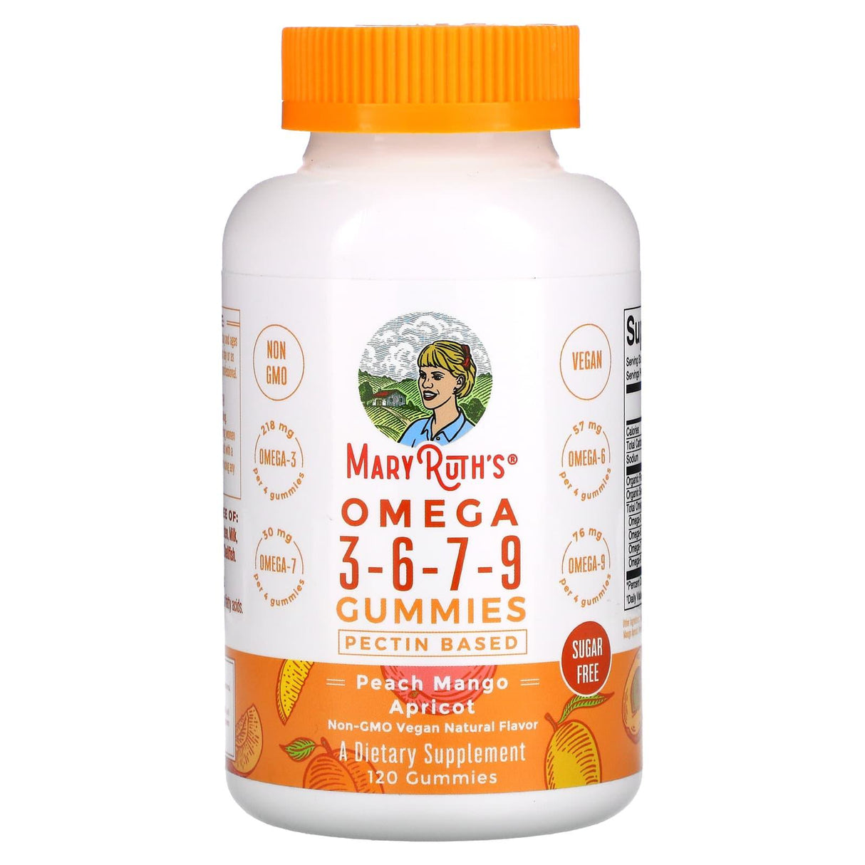 MaryRuth Organics, Omega 3-6-7-9 Gummies, Peach, Mango, Apricot, Sugar Free, 120 Gummies - Supply Center USA