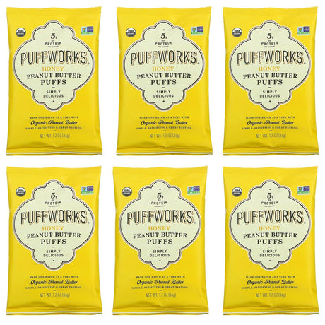 Puffworks, Peanut Butter Puffs, Honey, 6 Pack, 1.2 oz (34 g) Each - Supply Center USA