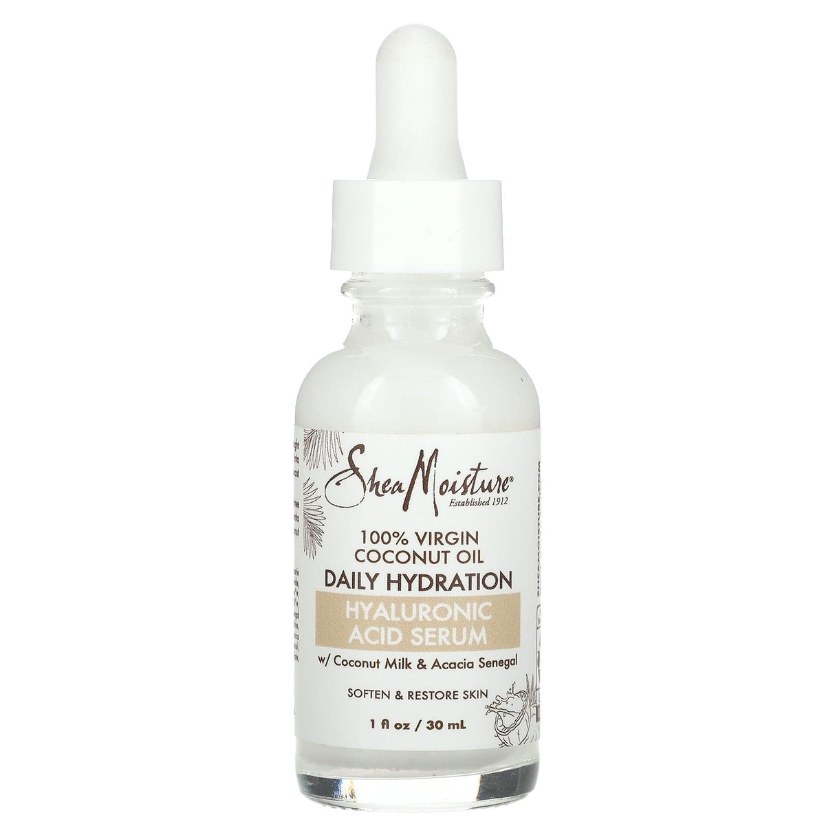 SheaMoisture, 100% Virgin Coconut Oil, Daily Hydration Hyaluronic Acid Serum, 1 fl oz (30 ml) - Supply Center USA