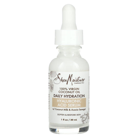 SheaMoisture, 100% Virgin Coconut Oil, Daily Hydration Hyaluronic Acid Serum, 1 fl oz (30 ml) - Supply Center USA