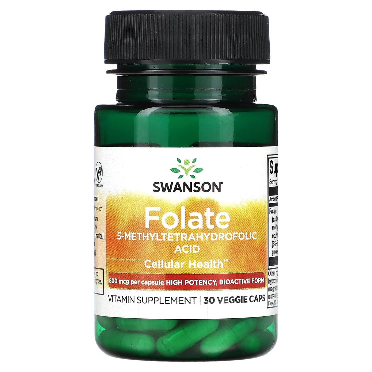 Swanson, Folate 5-Methyltetrahydrofolic Acid , 400 mcg , 30 Veggie Caps - Supply Center USA