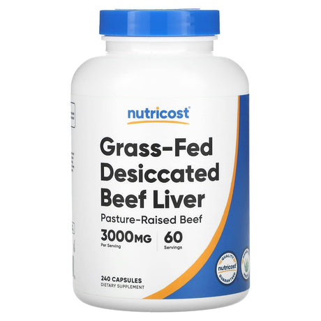 Nutricost, Grass-Fed Desiccated Beef Liver, 750 mg, 240 Capsules - Supply Center USA